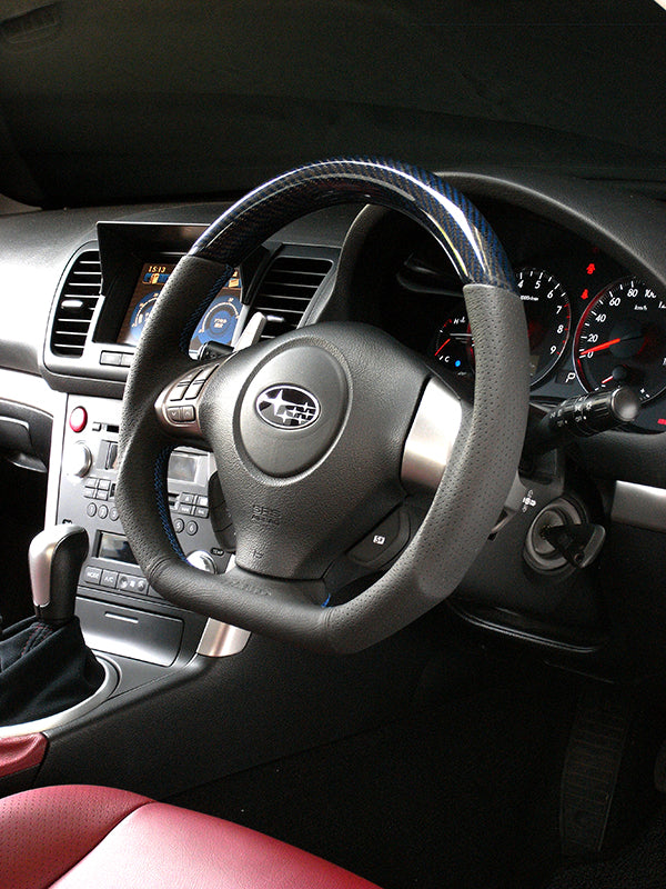 DAMD CARBON STEERING WHEEL  For SUBARU LEGACY BL BP MODEL (D ~ F) 2006/5 ~ 2008/6 SS358-D-L Blue carbon-blue stitching