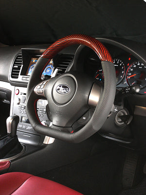 DAMD CARBON STEERING WHEEL  For SUBARU IMPREZA WRX-STI GD GH MODEL (E ~ G) 2004/6 ~ SS358-D-F Red carbon-red stitch