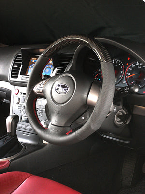 DAMD CARBON STEERING WHEEL  For SUBARU IMPREZA WRX-STI GR GV MODEL (A ~) 2007/12 ~ SS358-S-L Black carbon-red stitch