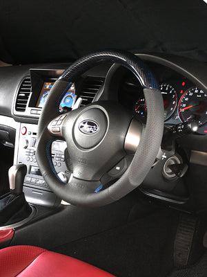 DAMD CARBON STEERING WHEEL  For SUBARU IMPREZA WRX-STI GR GV MODEL (A ~) 2007/12 ~ SS358-S-L Blue carbon-blue stitching