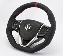 KENSTYLE STEERING WHEEL BLACK LEATHER RED LINE RED STITCH FOR  HB02