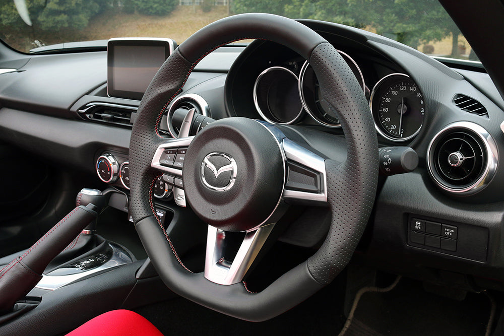 KENSTYLE STEERING WHEEL ALL BLACK LEATHER FOR MAZDA ROADSTER ND5RC NDERC FIAT ABART NF2EK MC01