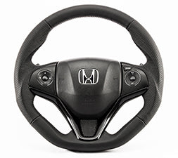 KENSTYLE STEERING WHEEL A-TYPE ALL BLACK LEATHER SILVER STITCH FOR  HA03