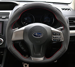 KENSTYLE STEERING WHEEL D-TYPE ALL BLACK LEATHER RED STITCH FOR  SD01