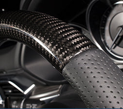 KENSTYLE STEERING WHEEL CARBON LEATHER COMBINATION RED SILVER STITCH FOR  MD04