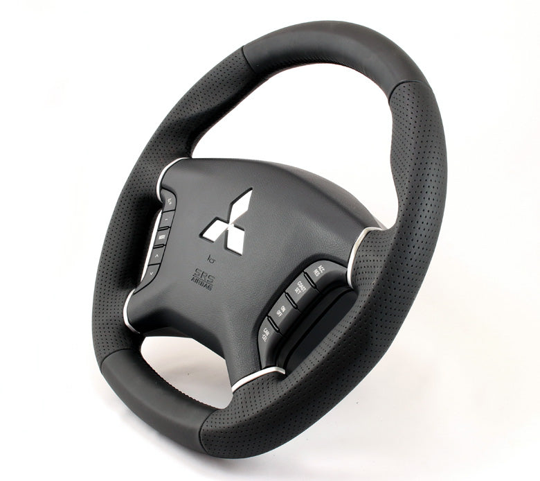 KENSTYLE STEERING WHEEL A-TYPE BLACK LEATHER SILVER STITCH FOR  XA02