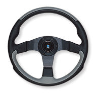 NARDI LEADER LINE BLACK GRAY LEATHER & BLACK SPOKES 350MM STEERING WHEEL N802 - Black Hawk Japan