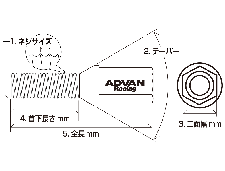 YOKOHAMA ADVAN RACING WHEEL BOLT M14X1.50P 68 BLACK 4PCS FOR  Z9564 - Black Hawk Japan