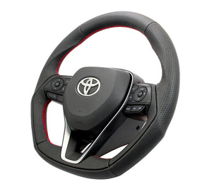 KENSTYLE STEERING WHEEL BLACK LEATHER WRINKLED LEATHER RED STITCHING FOR TOYOTA RAV4 GASOLINE MXAA52 MXAA54 TD01