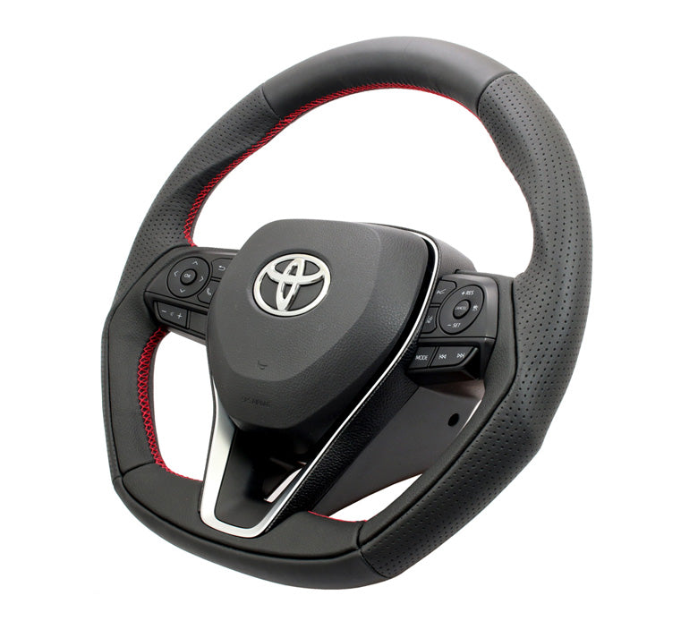KENSTYLE STEERING WHEEL BLACK LEATHER WRINKLED LEATHER SILVER STITCHING FOR TOYOTA COROLLA TOURING NRE210W ZRE212W TD02 - Black Hawk Japan