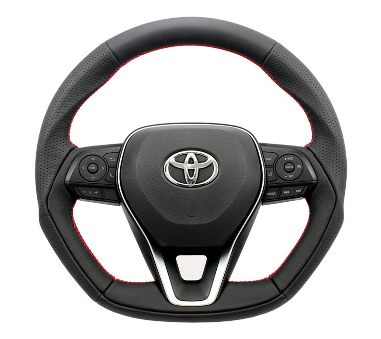 KENSTYLE STEERING WHEEL BLACK LEATHER WRINKLED LEATHER RED STITCHING FOR TOYOTA RAV4 GASOLINE MXAA52 MXAA54 TD01