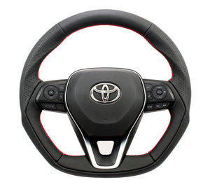 KENSTYLE STEERING WHEEL BLACK LEATHER WRINKLED LEATHER RED STITCHING FOR TOYOTA COROLLA SPORTS NRE210H NRE214H TD01