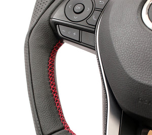 KENSTYLE STEERING WHEEL BLACK LEATHER WRINKLED LEATHER SILVER STITCHING FOR TOYOTA COROLLA SPORTS ZWE211H TD02