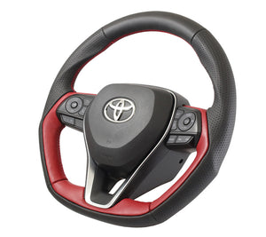 KENSTYLE STEERING WHEEL BLACK LEATHER JAPAN RED LEATHER RED STITCHING FOR TOYOTA CAMRY AXVH70 AXVH75 TD03