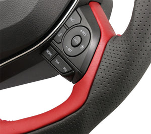 KENSTYLE STEERING WHEEL BLACK LEATHER JAPAN RED LEATHER RED STITCHING FOR TOYOTA RAV4 GASOLINE MXAA52 MXAA54 TD03